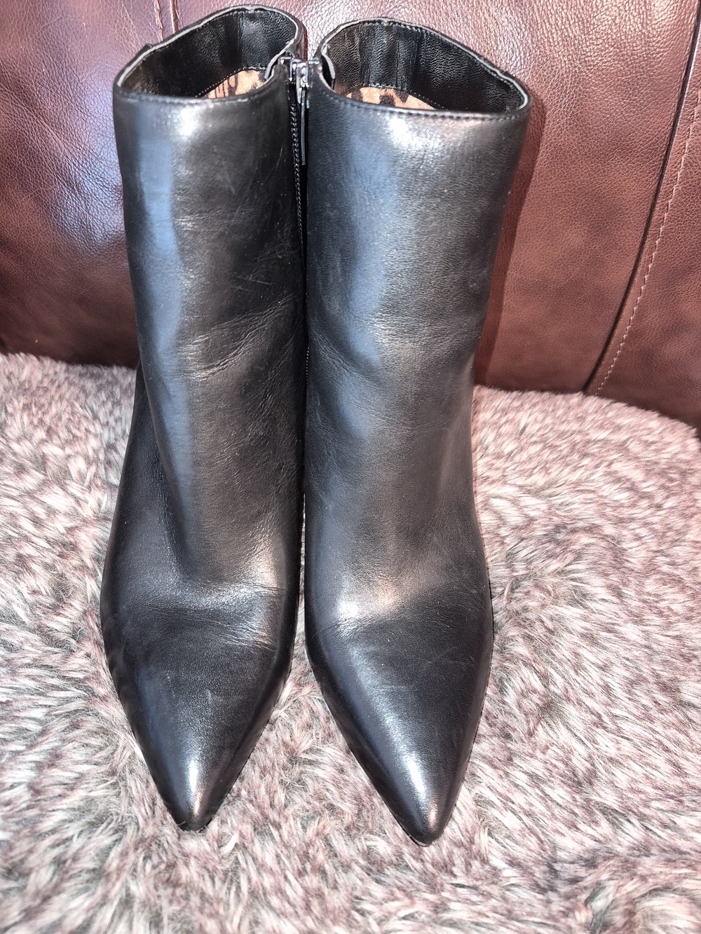 Vince Camuto Black Pointed Toe Leather Ankle Boots